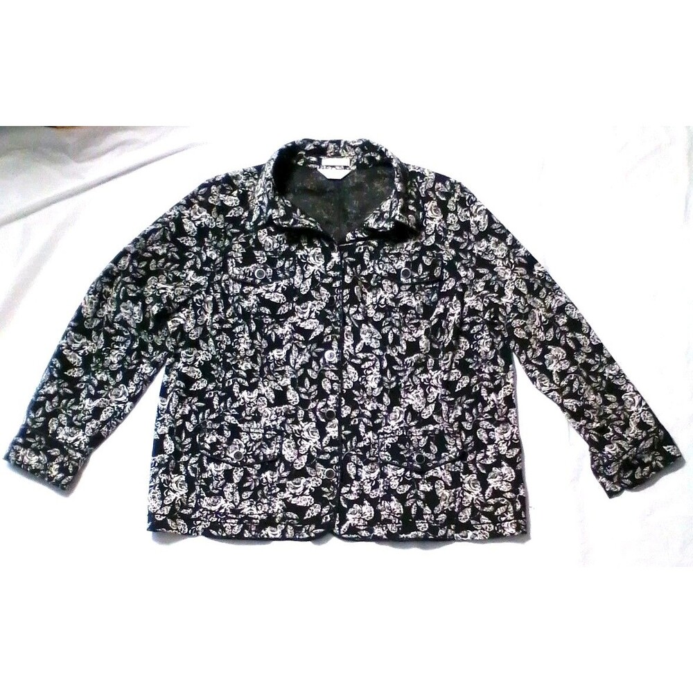 Jacket CJ Banks XL Women’s Black & White Floral Abstract Artsy Travel Coat Adult